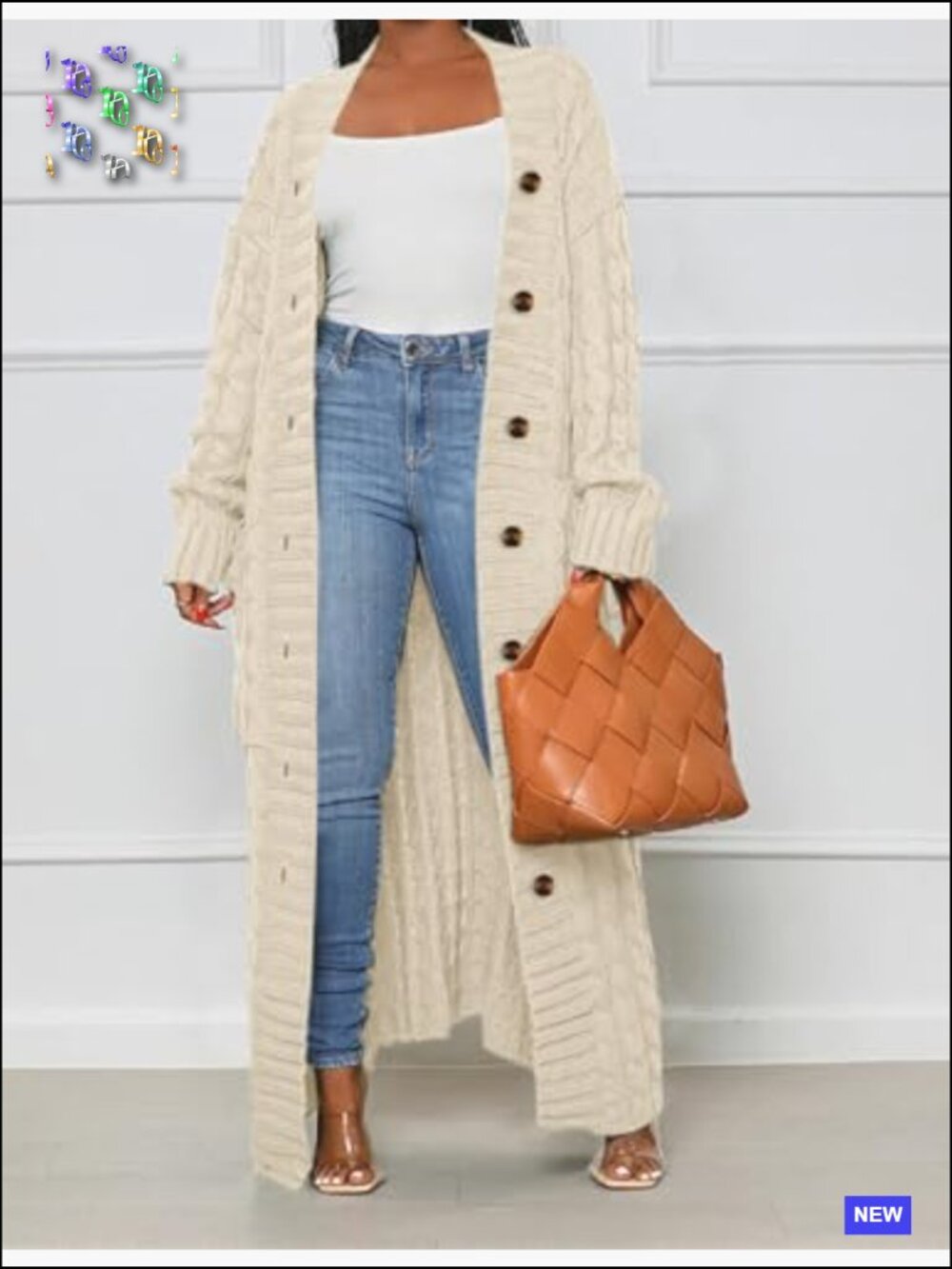 Chunky Cable Knit Cardigan Oversized Long Maxi Duster with Pockets - Picture 2 of 7